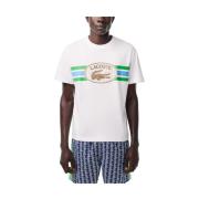 Witte T-shirt met Krokodil Logo Lacoste , White , Heren