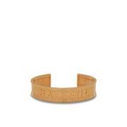 Goudkleurige bh-manchet armband met logo Balmain , Yellow , Dames