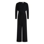 Jumpsuit met ceintuur en V-hals vera mont , Black , Dames