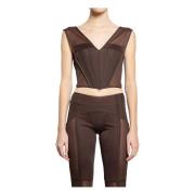 Bruine V-hals Bustier Top Knwls , Brown , Dames