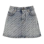 Logo Print Denim Rok Balenciaga , Blue , Dames