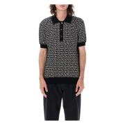 Monogram Gebreide Polo Zwart Wit Balmain , Black , Heren