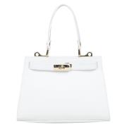 Witte Leren Satchel Handtas Elegante Stijl Estro , White , Dames