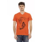 Rode V-Hals T-shirt met Front Print Trussardi , Red , Heren