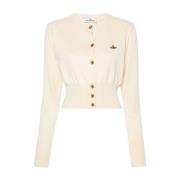 Ivory Orb Logo Cropped Cardigan Sweater Vivienne Westwood , Beige , Da...