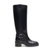 Stoere Moto-geïnspireerde Kniehoge Laars Stuart Weitzman , Black , Dam...