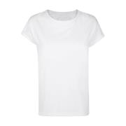 Katoen en Leren Ronde Hals T-Shirt Eleventy , White , Dames