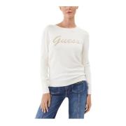 Crew Neck Sweater Guess , White , Dames