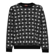 Zwarte Crew Neck Sweater Weefpatroon Kenzo , Black , Heren