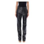 Zwarte Leren Straight-Leg Broek Ralph Lauren , Black , Dames