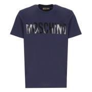 Blauw Katoen Crew Neck T-shirt Moschino , Blue , Heren