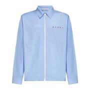 Iris Blauw Katoenen Shirt met Rits Marni , Blue , Heren