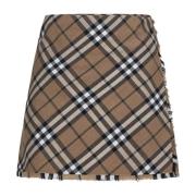 Ruitprint Wollen Kilt Minirok Burberry , Brown , Dames