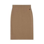 Merino Wol Gebreide Rok met Achtersplit Busnel , Beige , Dames