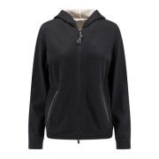 Monili Detail Katoen Zijde Hoodie Brunello Cucinelli , Black , Dames