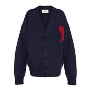 Cardigan met geborduurd logo Ami Paris , Blue , Heren