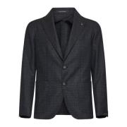 Zwarte Wol Blazer Peak Revers Tagliatore , Black , Heren