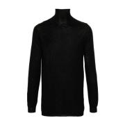 Zwarte Fijngebreide Coltrui Sweater Rick Owens , Black , Heren