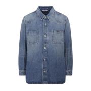 Blauwe Denim Shirt Valentino , Blue , Heren