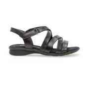 Zwarte Leren Comfort Sandalen Gabor , Black , Dames