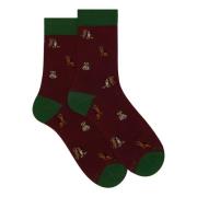 Bordeaux Katoenen Sokken met Hondenmotief Gallo , Multicolor , Dames