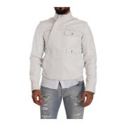 Exquise Wit Leren Bikerjack Diesel , Gray , Heren