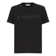 Zwart Katoenen T-shirt Ronde Hals Korte Mouwen Lanvin , Black , Dames