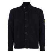 Blauwe Wol Cardigan Rits Sweater Stone Island , Blue , Heren