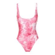 Open Back Swimsuit met Printlogo Stockholm Surfboard Club , Pink , Dam...