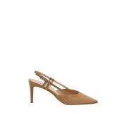 Kameel Slingback in Suède met Zilveren Gesp Parallele , Brown , Dames