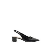 Zwarte Leren Slingback Schoenen Parallele , Black , Dames