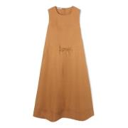 Katoenen Midi Jurk met Koord Motivi , Brown , Dames