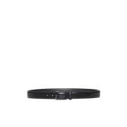 Zwart leren riem met zilveren gesp D4.0 , Black , Heren