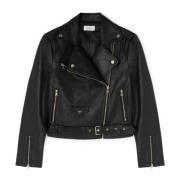 Faux Leather Biker Jacket Motivi , Black , Dames