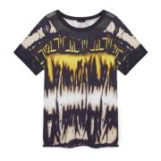 Batik Print T-Shirt met Mesh Inzetstukken Fiorella Rubino , Multicolor...