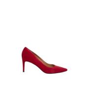 Rode Suède Pumps met Puntige Neus Parallele , Red , Dames