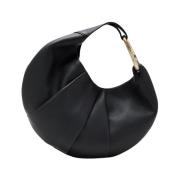 Zwarte leren schoudertas met messing accessoire Biagini , Black , Dame...