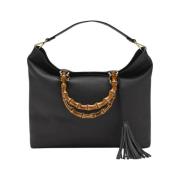 Bamboe Leren Tas Zwart Biagini , Black , Dames