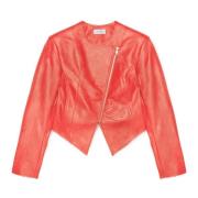 Faux Leather Slim-Fit Blouson Jacket Motivi , Red , Dames