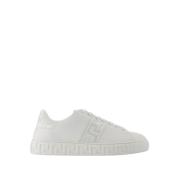 Witte Katoenen Sneakers Vetersluiting Ronde Neus Versace , White , Dam...