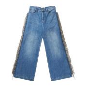 Western-geïnspireerde gefranjerde wijde pijpen jeans Munthe , Blue , D...