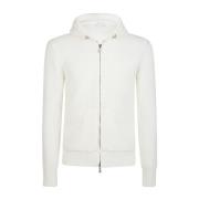 Bi-Materiaal Wollen Jas met Capuchon Eleventy , White , Heren