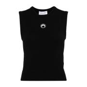 Zwarte Halve Maan Geborduurde Top Marine Serre , Black , Dames