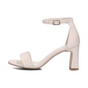 Beige Leren Sandalen met Blokhak Notre-v , Beige , Dames