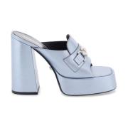 Metallic Leather Medusa '95 Mules Versace , Blue , Dames