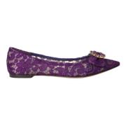 Paarse Kant Kristal Loafers Schoenen Dolce & Gabbana , Purple , Dames