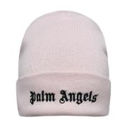 Roze wollen beanie met contrast logo borduursel Palm Angels , Pink , D...