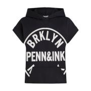 Hoodie Print Pullover met korte mouwen Penn&Ink N.Y , Black , Dames