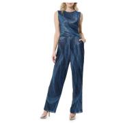 Elegante Jurk met Metalen Draden Swing , Blue , Dames