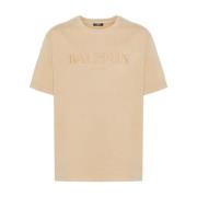 Beige Jersey Geborduurd Logo Ronde Hals Balmain , Beige , Heren